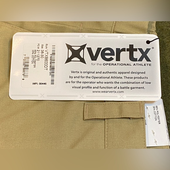 NEW Vertx Tac Pant, Men’s 36 Waist 30 Inseam,Desert Tan,65% Polyester 35% Cotton - Picture 4 of 6